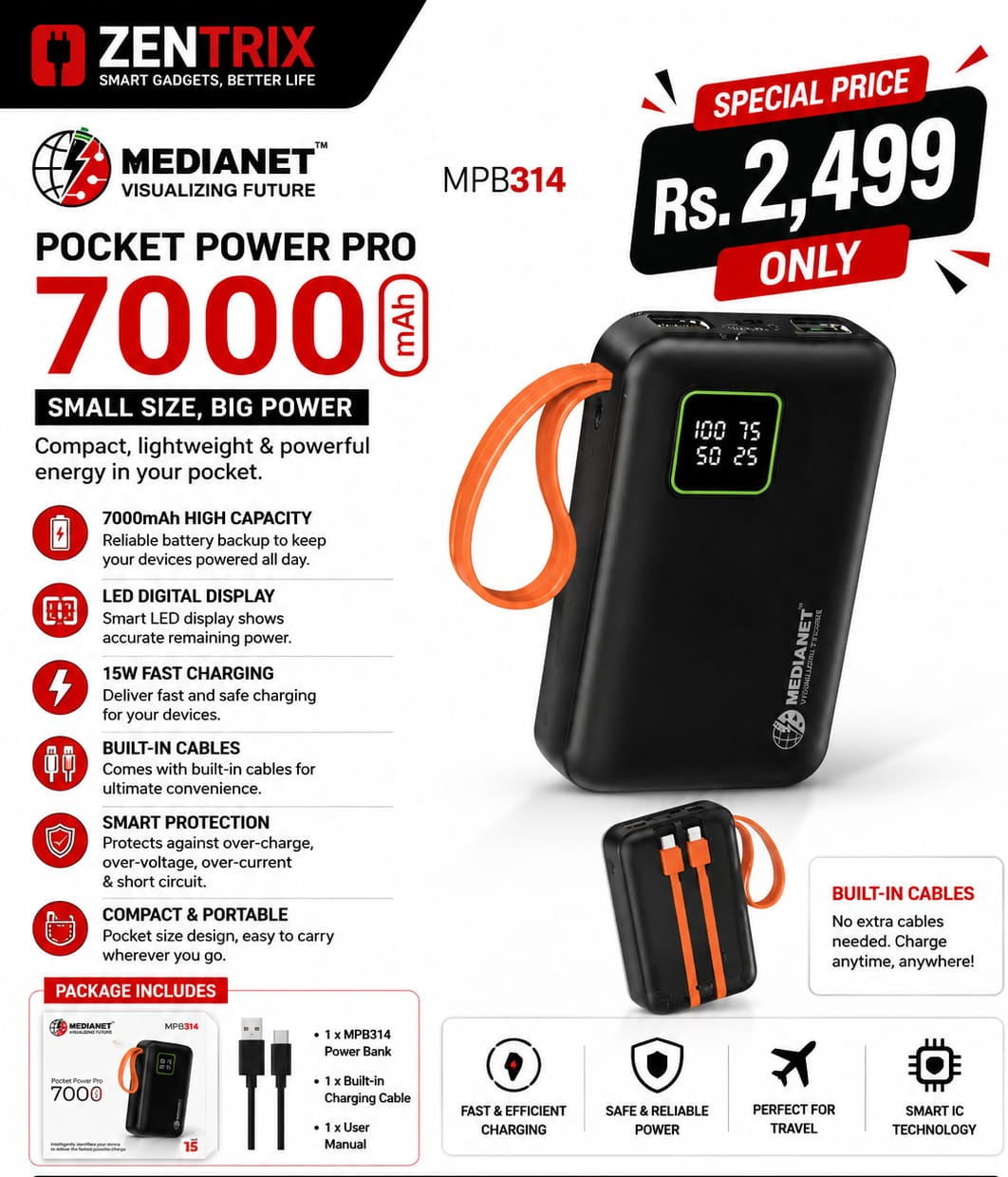 MEDIANET MPB314 Pocket Power Pro 7000mAh Power Bank