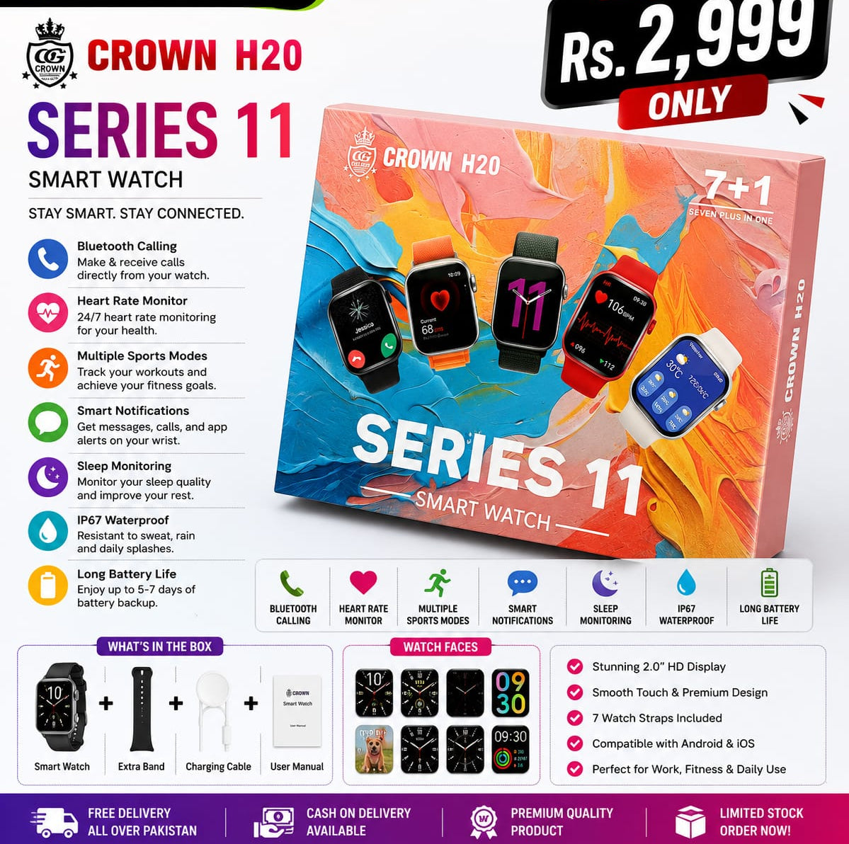 CROWN H20 Series 11 Smart Watch (7+1 Edition