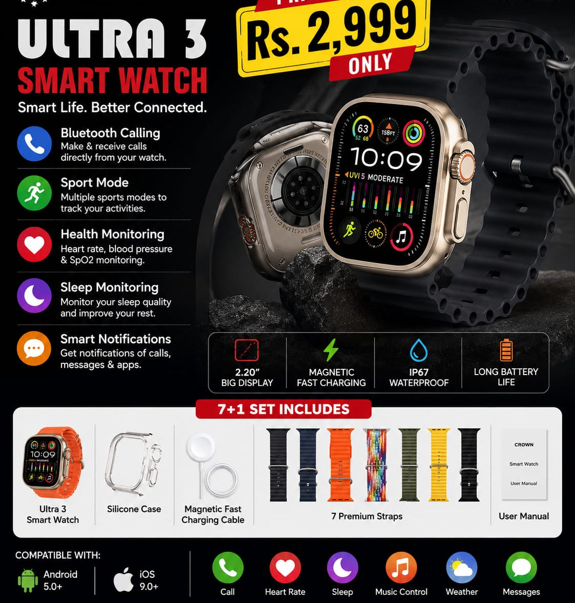 CROWN H30 Ultra 3 Smart Watch (7+1 Set)