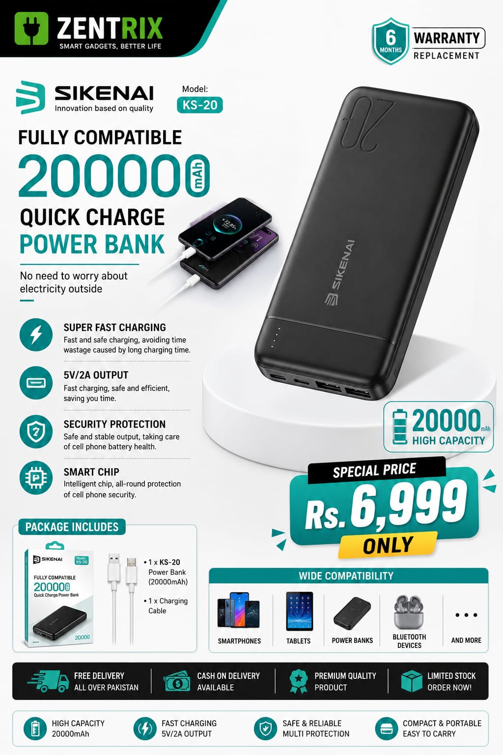 SIKENAI KS-20 Power Bank 20000mAh