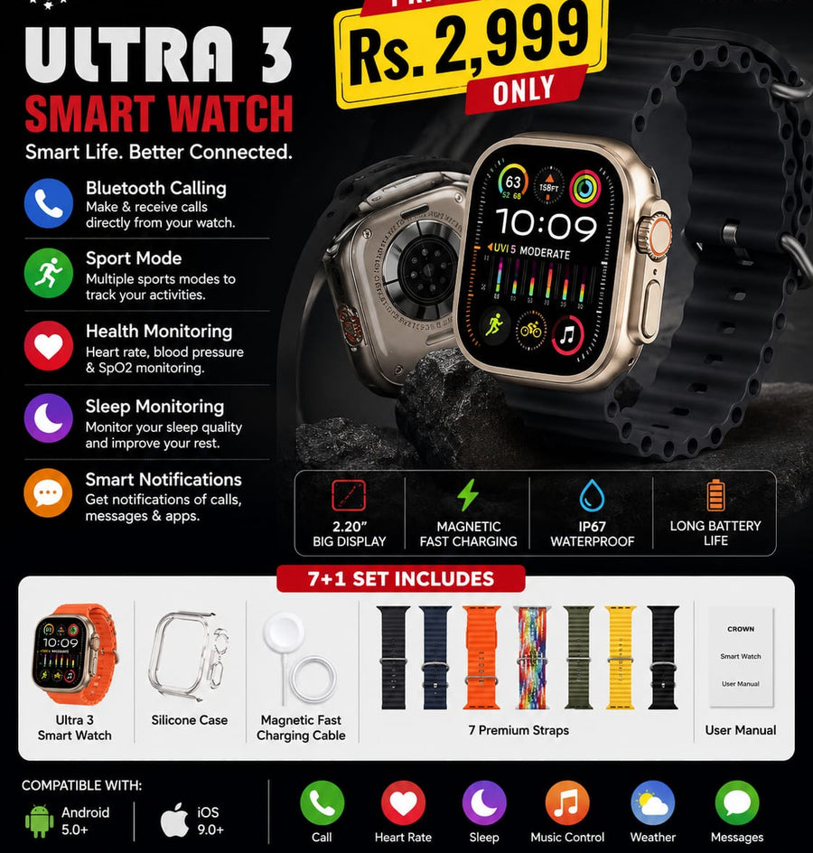CROWN H30 Ultra 3 Smart Watch (7+1 Set)