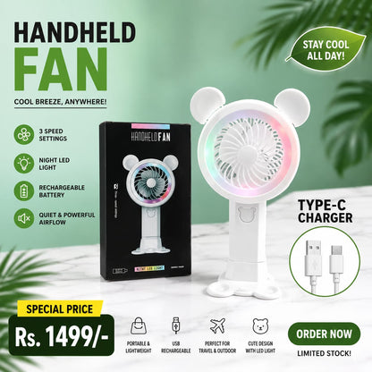 Cute Bear LED Handheld Fan – USB Rechargeable