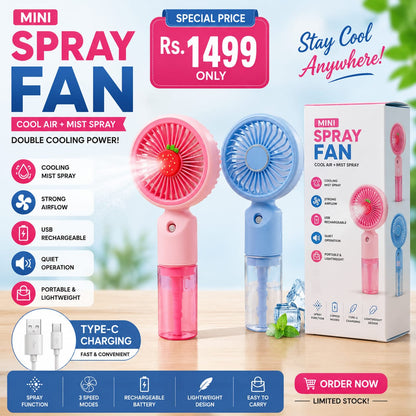 Mini Spray Fan with Water Mist Cooler – USB Rechargeable