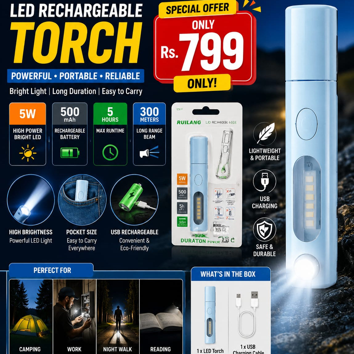 LED Rechargeable Torch RL-332