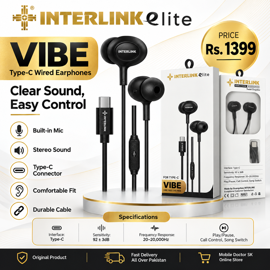 INTERLINK Elite VIBE Type-C Wired Earphones with Mic